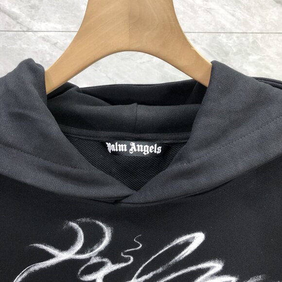 NWT Palm Angels Scribble Letters Printed Hoodie Black - Picture 4 of 8